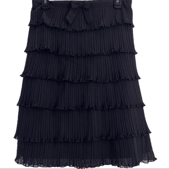 Black Skirt with Bow Tiered Ruffled Pleated Skirt - Picture 3 of 6